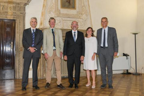 With Roberto Ranzi, Giovanna Grossi, Stefano Orlandini, Award ceremony of Laurea Honoris Causa to Guenter Bloeschl, 2021
