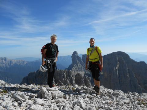 With Fabio Corradini on the top of Cima Immink, Pale di San Martino, 2015