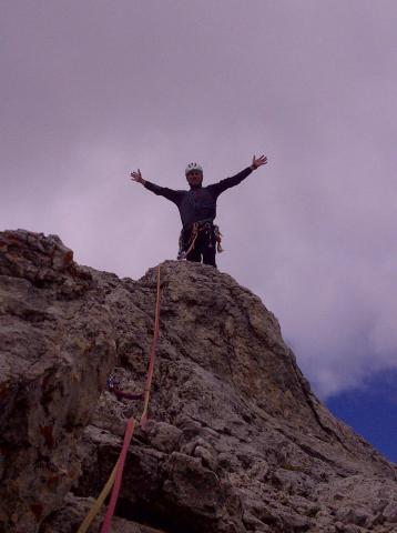 On the top of Torre Edwards (Catinaccio Group) after climbing the "Via del Gracchio" - 2014